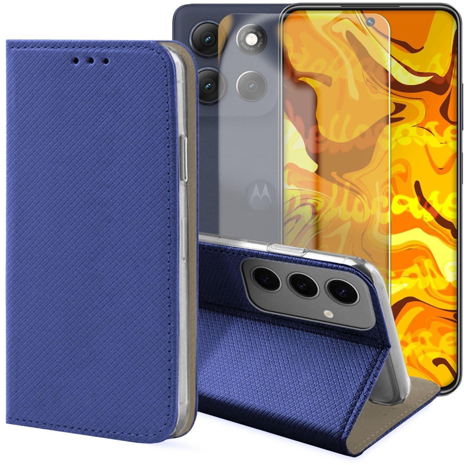 Hello Case Etui z Klapką Do Samsung Galaxy S24 Plus Granatowe, Magnetyczne Szkło