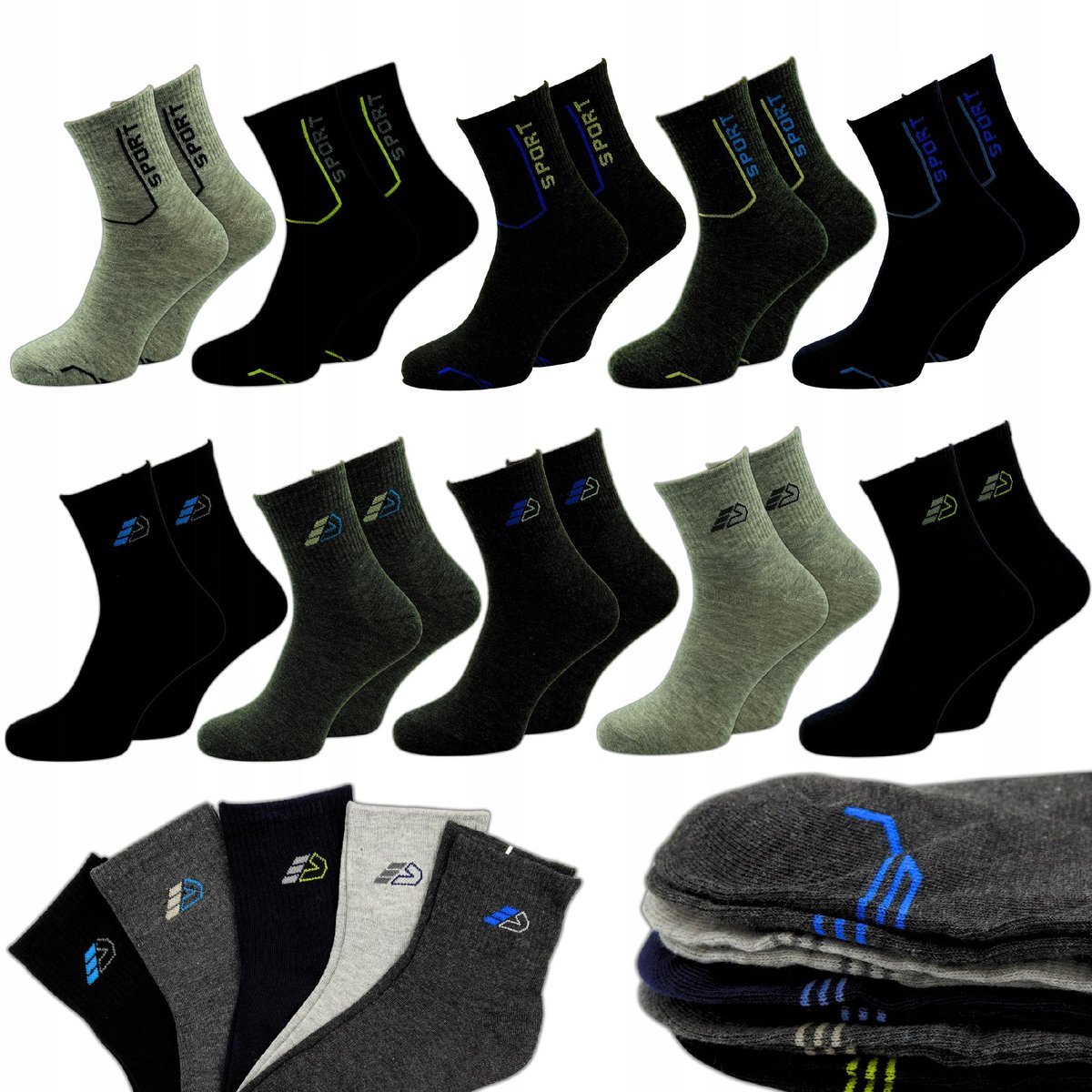 10x Skarpety Sportowe Męskie Bawełniane Skarpetki RÓŻNE WZORY Rozmiar 43-46