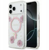 Etui i futerały do telefonów - Etui Guess Resin Flowers Glitter MagSafe do iPhone 17 Pro Max różowy - miniaturka - grafika 1