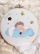 Pamiątka Chrztu Świętego - Anioł Stróż na chmurce, personalizowany obrazek dla dziewczynki - miniaturka - grafika 1