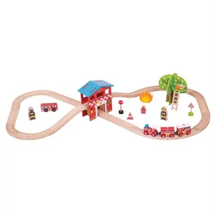 Bigjigs Toys Zestaw kolejki drewnianej - Straż Pożarna - Pociągi dla dzieci - miniaturka - grafika 1