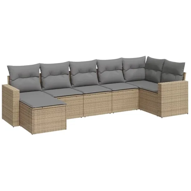 Zestaw wypoczynkowy rattan PE beżowy 7szt. 62x62x69cm