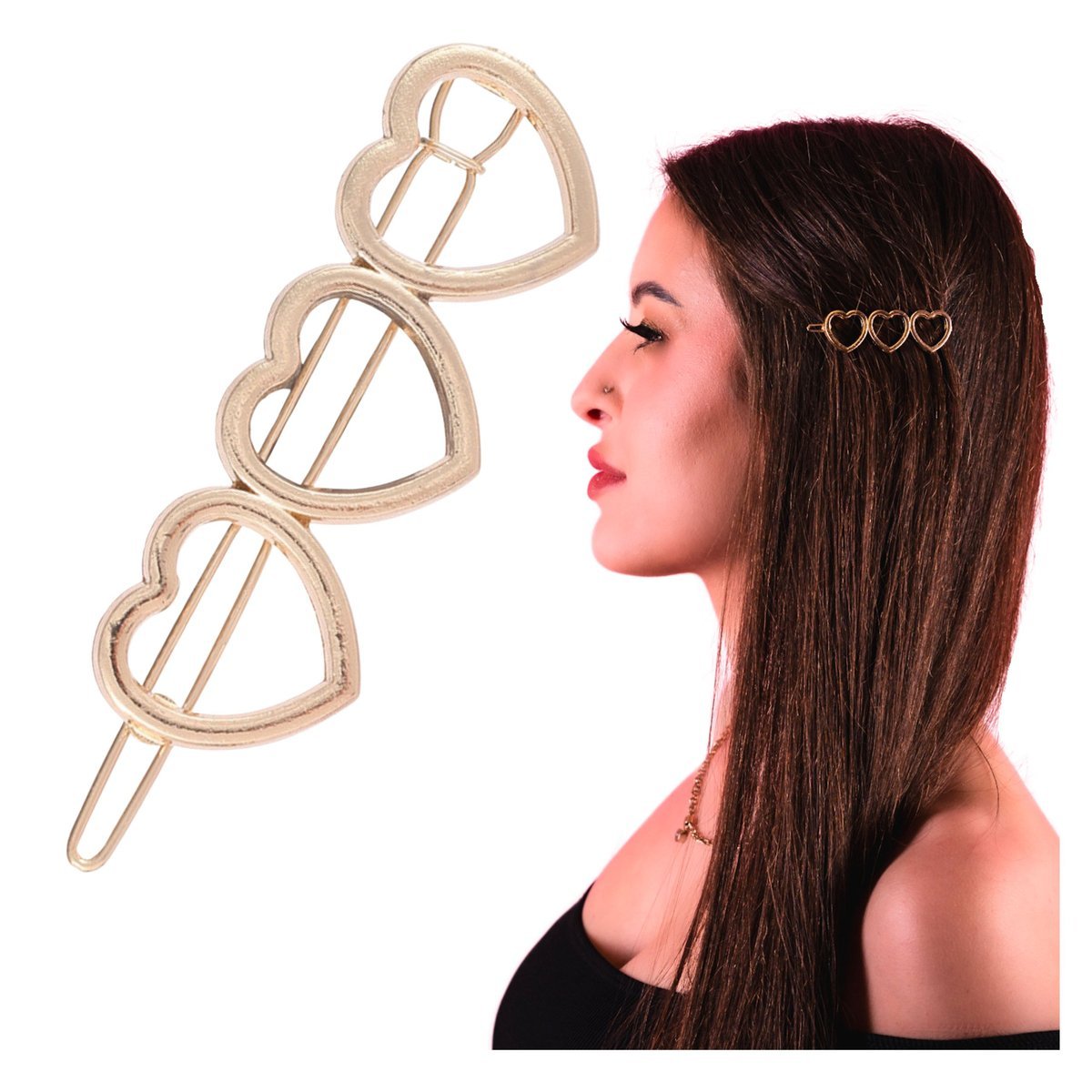 Spinka Wsuwka Złota do Włosów Ozdobna Serca Metalowa Lekka i Wytrzymała