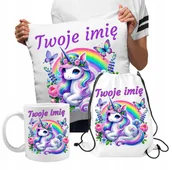 Plecaki worki - Zestaw Kubek Worek Plecak Poduszka Unicorn Jednorożec Kucyk Konik+ Imię - miniaturka - grafika 1