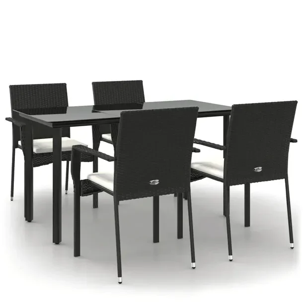 Zestaw Mebli Ogrodowych z Rattanu PE, Czarny, Stół 140x70x74 cm, Krzesło