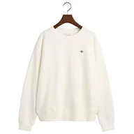 Bluzy damskie - GANT Damska bluza REL Shield C-Neck Sweat, Eggshell, standardowa, Eggshell - miniaturka - grafika 1
