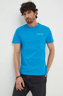 Trussardi t-shirt bawełniany kolor niebieski z nadrukiem - Koszulki męskie - miniaturka - grafika 1