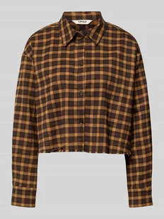 Bluzka koszulowa krótka ze wzorem w kratę model ‘CAT LIFE’ - Koszule damskie - miniaturka - grafika 1