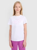 Koszulki dla dziewczynek - 4F T-shirt regular z nadrukiem dziewczęcy - biały 140 (9-10 lat) - miniaturka - grafika 1