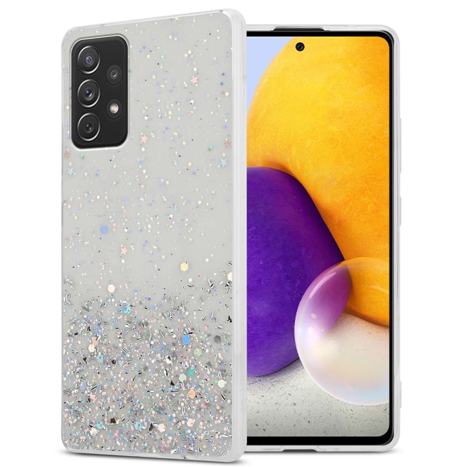 Etui Cadorabo do Samsung Galaxy A72 4G / 5G w kolorze przezroczystym z brokatowym pokrowcem ochronnym wykonanym z elastycznego silikonu TPU z błyszczącym brokatowym etui na telefon komórkowy