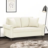 Sofy i kanapy - vidaXL 2-osobowa sofa z poduszkami, kremowa, 120 cm, aksamit - miniaturka - grafika 1