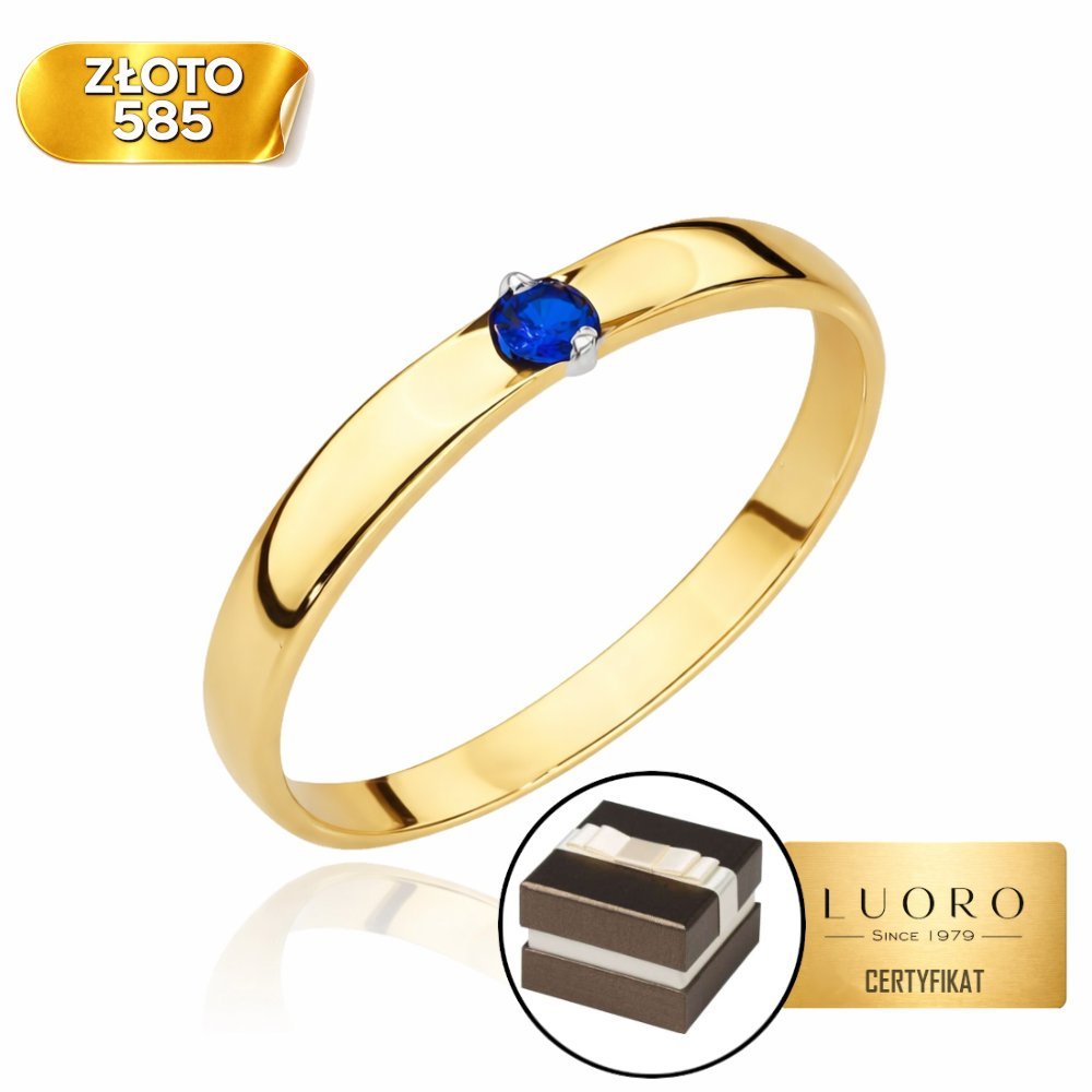 PIERŚCIONEK ZŁOTY 585 14K Z SZAFIREM KLASYCZNY ELEGANCKI R17