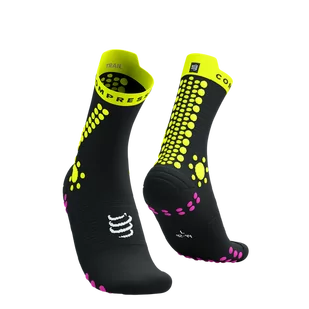 COMPRESSPORT Skarpetki do biegania trailowe ProRacing Socks V4 Trail black/safe yellow/neo pink - Skarpetki sportowe męskie - miniaturka - grafika 1