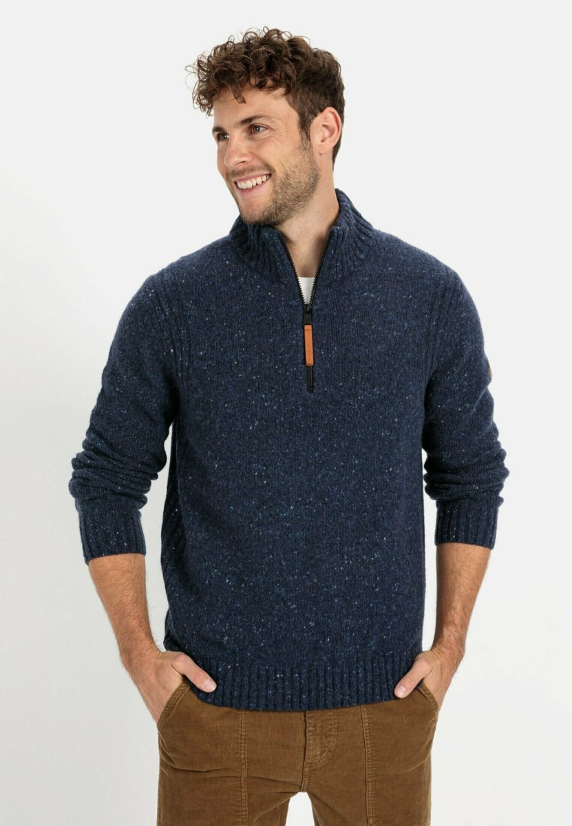CAMEL ACTIVE GRANATOWY SWETER Z PÓŁGOLFEM MELANŻ Z WEŁNĄ S 7BA