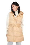 Kamizelki damskie - Damska kamizelka bez rękawów z kapturem - Puffer, Brązowy, L - miniaturka - grafika 1