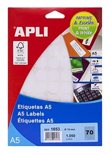 Apli Labels A5 Print & Write 19 x 19 mm białe 1190pieza (S) – etykiety samoprzylepne (białe, A5, 19 mm, 190 x 125 x 6 mm, 1190 sztuk (S)) - Etykiety do drukarek - miniaturka - grafika 1