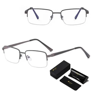 Metalowe półramkowe okulary zerówki z filtrem Blue Light do komputera 25147B grafit - Okulary korekcyjne, oprawki, szkła - miniaturka - grafika 1
