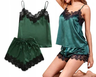 SATYNOWY KOMPLET KOSZULKA NOCNA SEXY BIELIZNA DAMSKA PIŻAMA KORONKA MAJTKI - Komplety bielizny - miniaturka - grafika 1