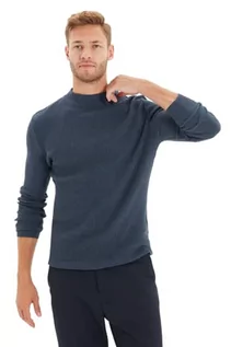 Bluzy męskie - Trendyol Męska bluza z wysokim dekoltem, gładka, wąska bluza, indygo, M, Indygo, M - grafika 1