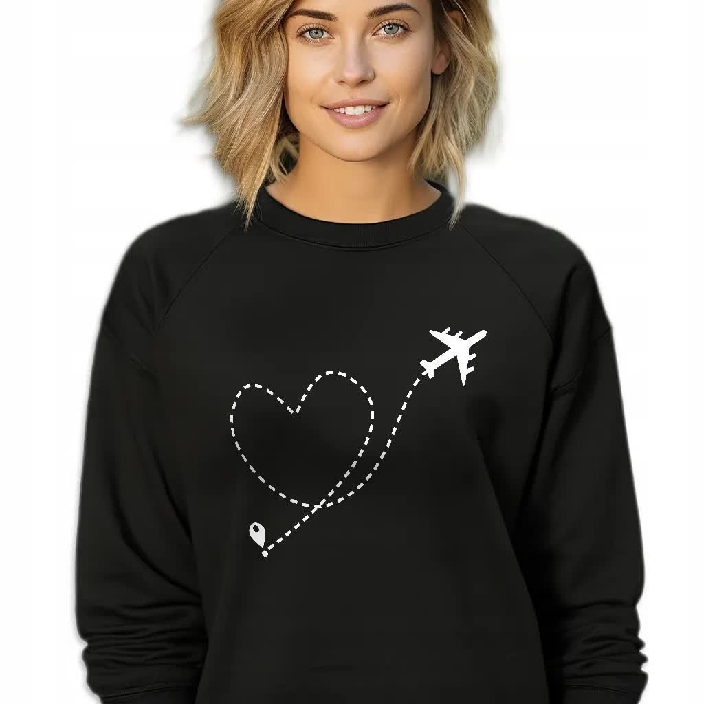CZARNA BLUZA DAMSKA Dresowa LOVE TRAVELING ZABAWNE GRAFIKI Rozmiar XL