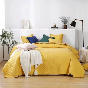 Narzuta 160 x 220 Pikowana Dwustronna Pompoo Muszt - Narzuty - miniaturka - grafika 2