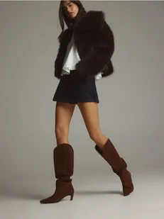 Reserved - Zamszowe kozaki na obcasie - brązowy - Kozaki damskie - miniaturka - grafika 1