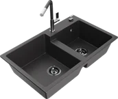 Zlewozmywaki z baterią - Mexen Tomas zlewozmywak granitowy 2-komorowy z baterią kuchenną Flora, czarny nakrapiany - 6516-76-670401-08-B - miniaturka - grafika 1
