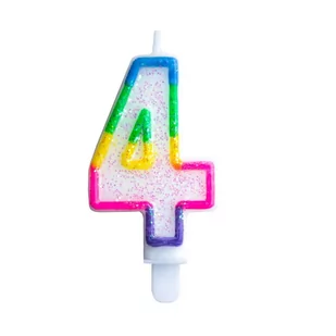 KRASZEK Świeczka na tort "Cyfra 4" tęczowa brokatowa KRASZEK 7 cm EKSUTB-4 - Urodziny dla dorosłych - miniaturka - grafika 1
