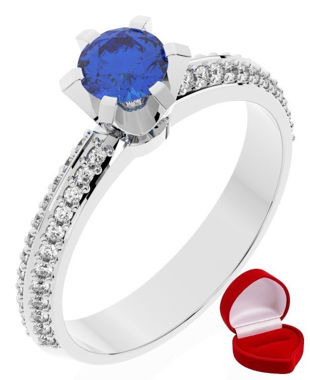 ZŁOTY PIERŚCIONEK ZARĘCZYNOWY 585 14k SZAFIR 0,30 ct BIAŁE ZŁOTO R8
