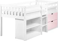 Łóżka dla dzieci i młodzieży - Łóżko dziecięce na podwyższeniu z szufladami drewniane 90 x 200 cm białe z różowym SUSVILLE - miniaturka - grafika 1