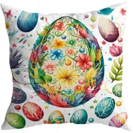 Poszewki na poduszki - POSZEWKA WIELKANOC DEKORACYJNA 45X45 CM ŚWIĄTECZNA PISANKI KWIATY WZÓR 213 - miniaturka - grafika 1