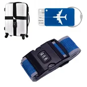 Akcesoria podróżnicze - Pas Bagażowy Do Walizek Zabezpieczający Z Kodem Kod Etykieta Identyfikator Niebieski - miniaturka - grafika 1