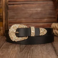 Paski - TEMU GLEEBUY Bohemian Retro Pasek PU - Regulowana Klamra, Wąski Pas do Talii w Odcieniach Beżu/Złota/Brązowego, Biała i Ażurowa Klamra do Stylu - miniaturka - grafika 1