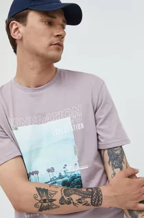 Koszulki męskie - Jack & Jones t-shirt bawełniany kolor fioletowy z nadrukiem - grafika 1