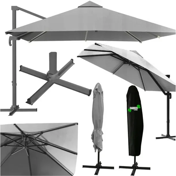 Parasol Ogrodowy Tarasowy Składany 2,5x2,5m Duży Szary Z Pokrowcem