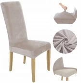 Pokrowce na meble - POKROWIEC NA KRZESŁO WYSOKIE OPARCIE CHŁODNY BEŻ WELUR ELASTYCZNY GRUBY - miniaturka - grafika 1