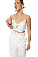 Biustonosze - Trendyol Damski biustonosz o regularnym kroju Crop Sweetheart Woven Bustier, Ecru, 36 - miniaturka - grafika 1