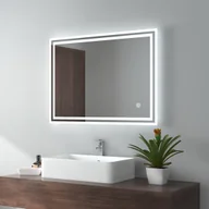 Lustra - EMKE LED lustro łazienkowe 80x60cm lustro łazienkowe z oświetleniem biały zimny podświetlane lustro łazienkowe lustro ścienne z włącznikiem dotykowym IP44 energooszczędne - miniaturka - grafika 1