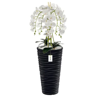Storczyk sztuczny biały bukiet kwiaty liście kamyki wysoka donica Antracytowa H 115 cm - Sztuczne kwiaty - miniaturka - grafika 1
