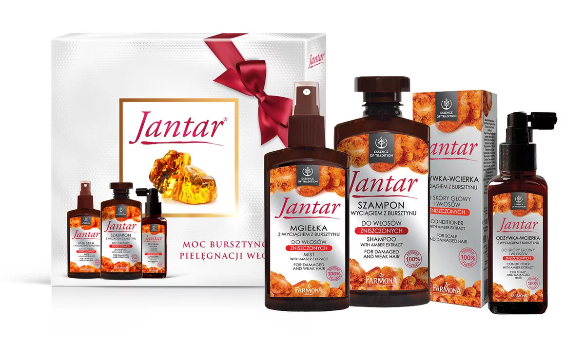Farmona Jantar promocyjny zestaw do włosów zniszczonych - szampon 330 ml +  odżywka 100 ml + mgiełka 200 ml - Ceny i opinie na Skapiec.pl