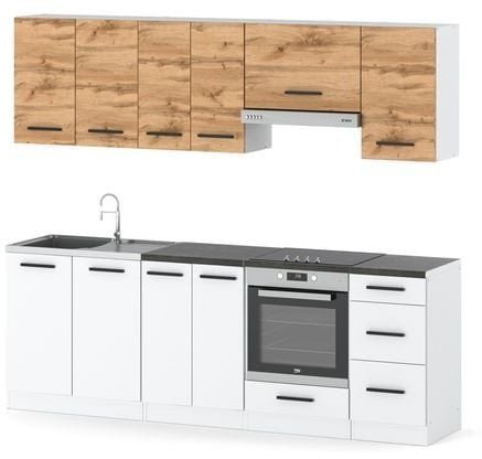 Kuchnia Modułowa Z Blatem Pojemna 2.4m Drewniana Biała Dąb Wotan Biała Mat