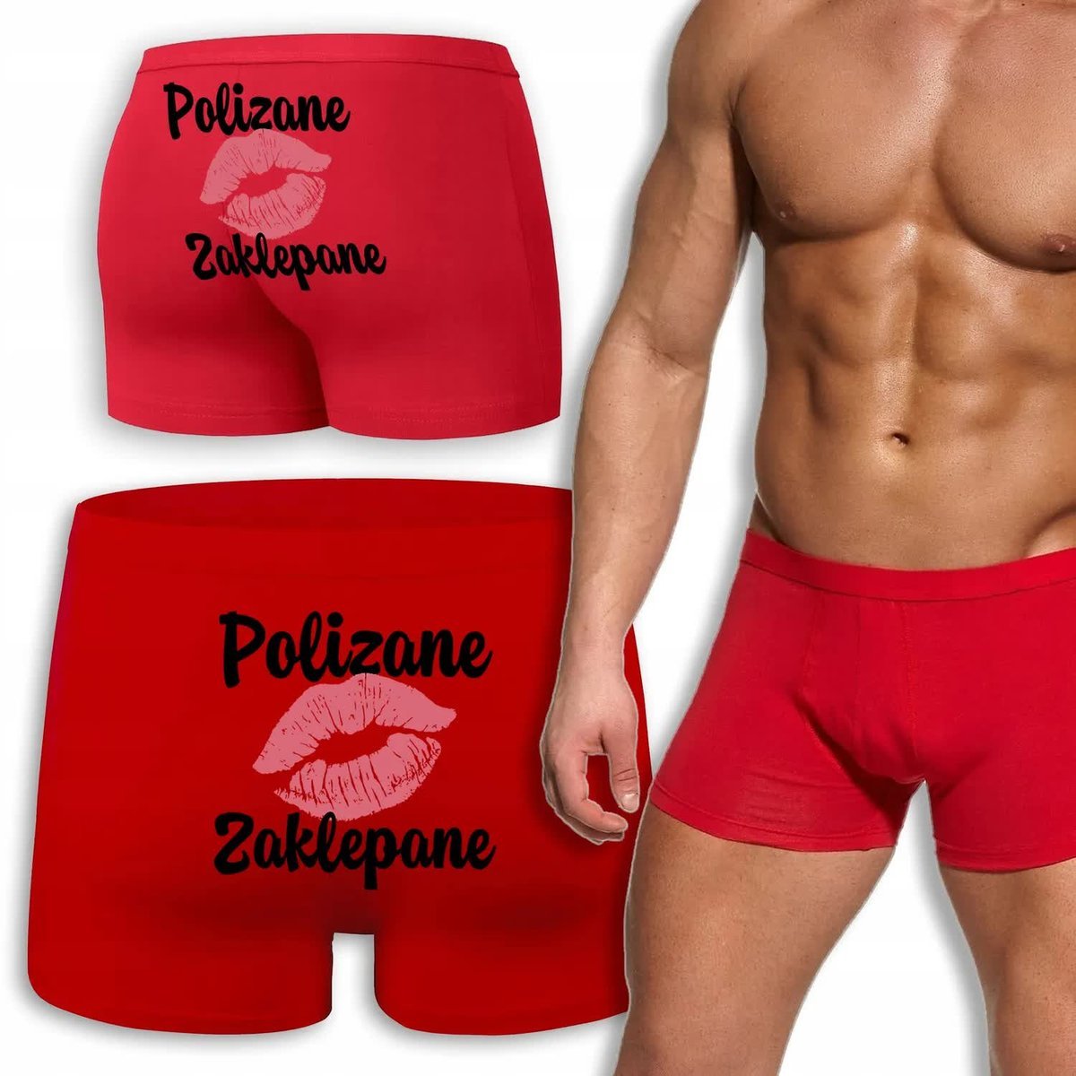 BOKSERKI CZERWONE Na Prezent Walentynki Dla Niego POLIZANE ZAKLEPANE - L