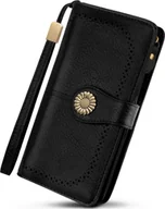 Portfele - TEUEN portfel damski skórzany ochrona RFID 24 miejsca na karty vintage czarny - miniaturka - grafika 1