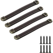 Zawiasy, okucia i inne akcesoria - 4 szt. skórzanych uchwytów do mebli kuchennych, uchwytów do szuflad, gałki do szafek w stylu vintage, 160 mm (brązowe) - miniaturka - grafika 1