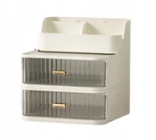 Pudełka i szkatułki - Szkatułka Organizer Szafka Kosmetyki Pędzle 2 Szuflady Toaletka Kremowa F33 - miniaturka - grafika 1