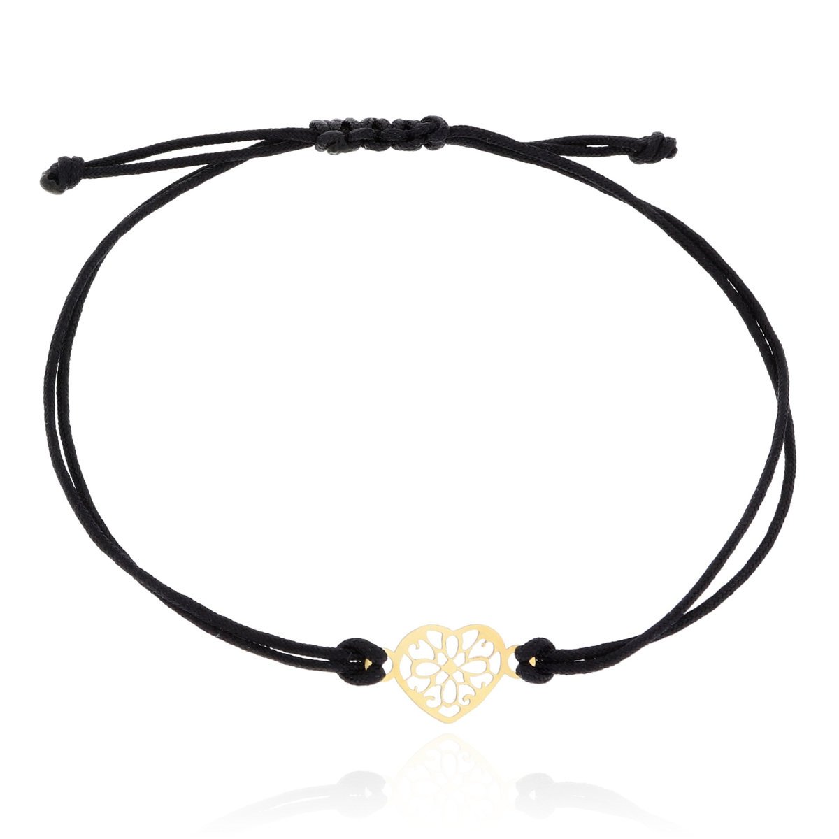 Bransoletka czarny sznurek ze złotym serduszkiem pr.585