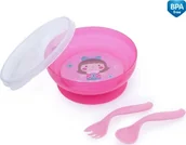 Miseczki i talerzyki dla dzieci - Canpol Miseczka 350 ml z pokrywką i sztućcami Toys róż 21/300 Canpol babies - miniaturka - grafika 1