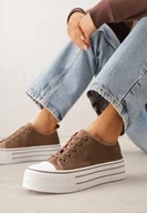 Trampki damskie - Brązowe Ażurowe Trampki na Platformie Irivana - miniaturka - grafika 1