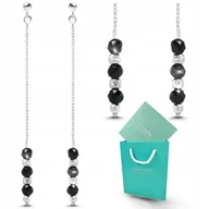 Kolczyki - Turmalin kolczyki łańcuszkowe długie wiszące czarne srebro 925 - miniaturka - grafika 1