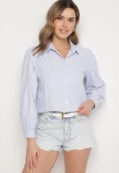 Koszule damskie - Niebieska Bawełniana Koszula z Ozdobnym Haftem Doviene - miniaturka - grafika 1